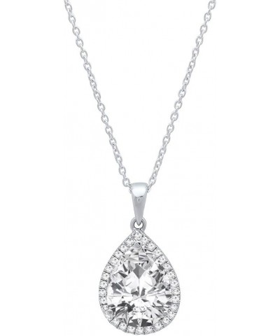 18K 10X7 MM Pear Cut Lab Created Gemstone & Round Cut Diamond Ladies Teardrop Pendant, White Gold Created White Sapphire $109...