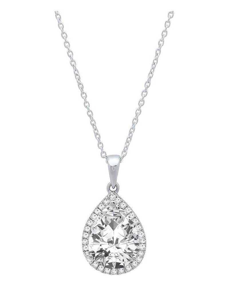 18K 10X7 MM Pear Cut Lab Created Gemstone & Round Cut Diamond Ladies Teardrop Pendant, White Gold Created White Sapphire $109...