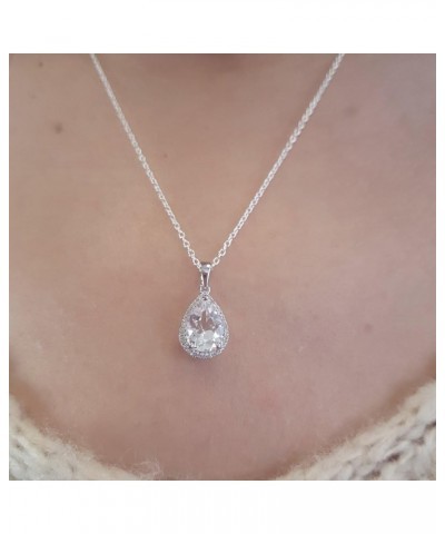 18K 10X7 MM Pear Cut Lab Created Gemstone & Round Cut Diamond Ladies Teardrop Pendant, White Gold Created White Sapphire $109...