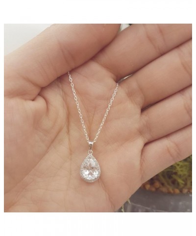 18K 10X7 MM Pear Cut Lab Created Gemstone & Round Cut Diamond Ladies Teardrop Pendant, White Gold Created White Sapphire $109...