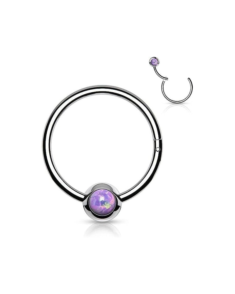 8mmOpal Set Ball Surgical Steel Hinge Hoop Segment Ring Nose Septum Ear Cartilage 16G - Steel/Opal Purple $7.53 Body Jewelry