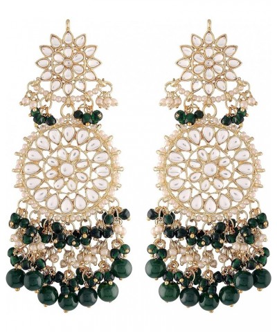 I Jewels 18K Gold Plated Indian Wedding Bollywood Statement Drop Earrings Glided With Kundans & Pearls (E2883) Green $14.70 E...