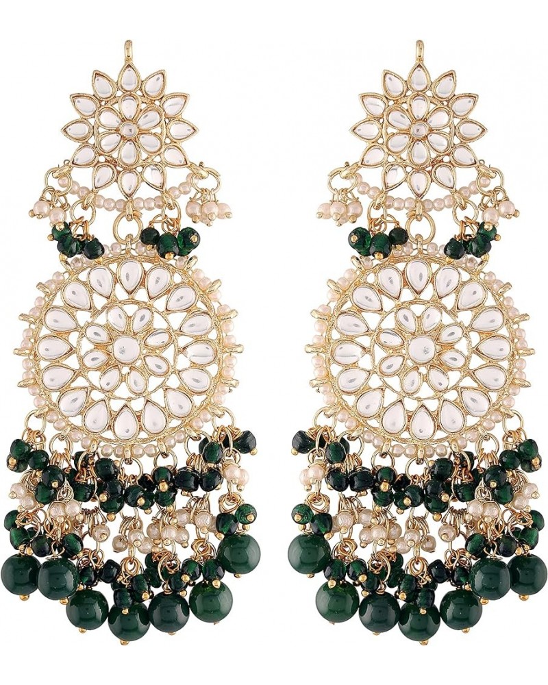 I Jewels 18K Gold Plated Indian Wedding Bollywood Statement Drop Earrings Glided With Kundans & Pearls (E2883) Green $14.70 E...