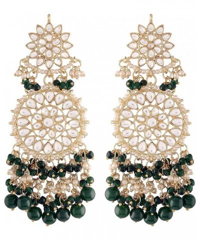 I Jewels 18K Gold Plated Indian Wedding Bollywood Statement Drop Earrings Glided With Kundans & Pearls (E2883) Green $14.70 E...