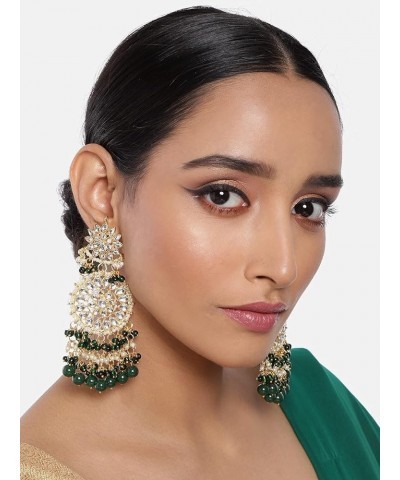 I Jewels 18K Gold Plated Indian Wedding Bollywood Statement Drop Earrings Glided With Kundans & Pearls (E2883) Green $14.70 E...