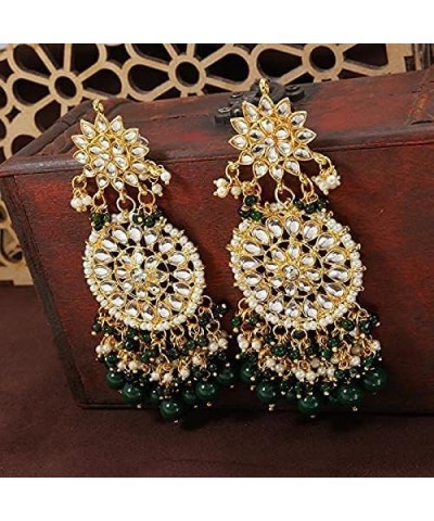 I Jewels 18K Gold Plated Indian Wedding Bollywood Statement Drop Earrings Glided With Kundans & Pearls (E2883) Green $14.70 E...