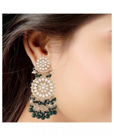 I Jewels 18K Gold Plated Indian Wedding Bollywood Statement Drop Earrings Glided With Kundans & Pearls (E2883) Green $14.70 E...