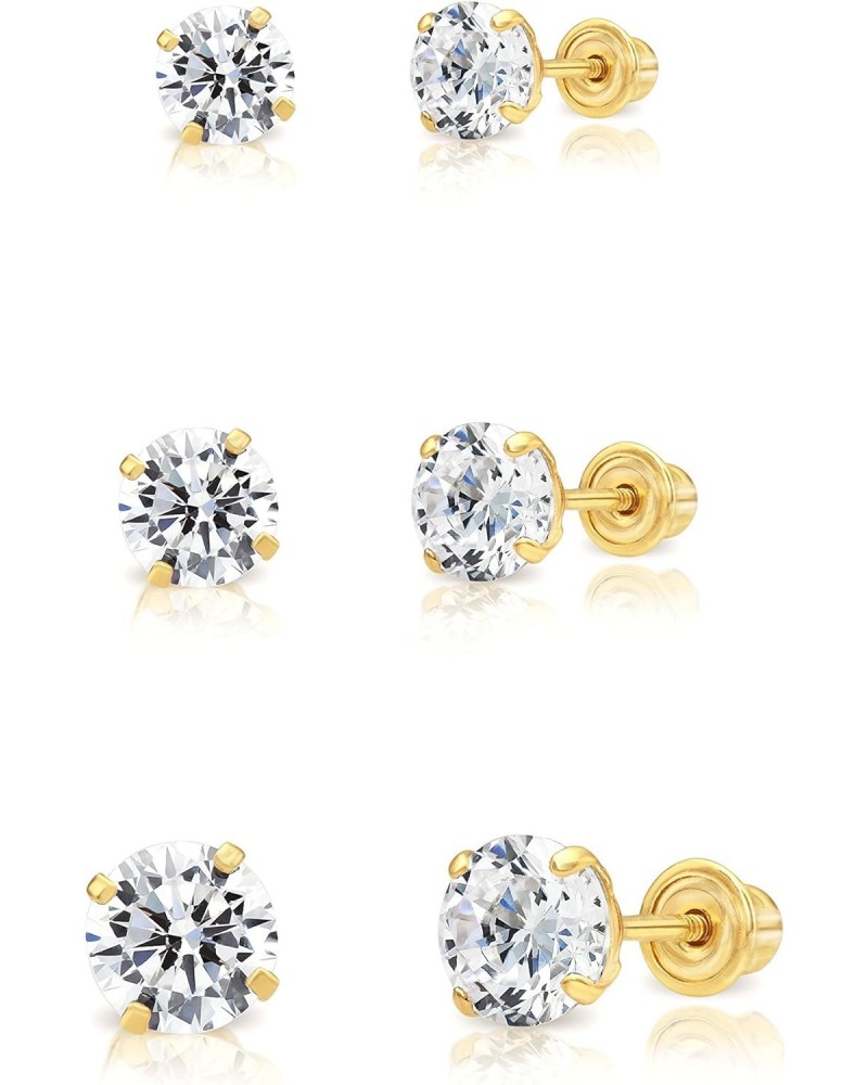 14k Gold Solitaire Round Cubic Zirconia Stud 3 Pair Earring Set (3mm, 4mm, 5mm) (yellow-gold) $38.93 Earrings