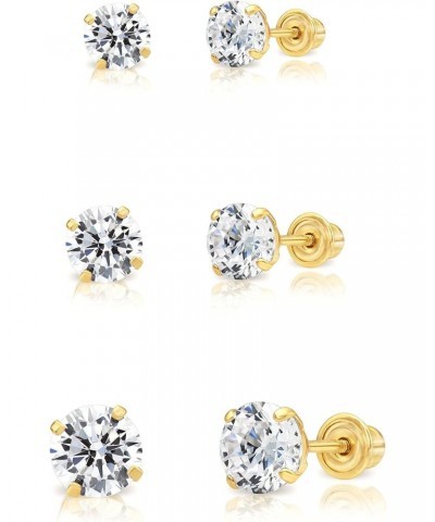 14k Gold Solitaire Round Cubic Zirconia Stud 3 Pair Earring Set (3mm, 4mm, 5mm) (yellow-gold) $38.93 Earrings