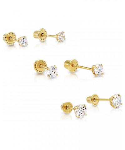 14k Gold Solitaire Round Cubic Zirconia Stud 3 Pair Earring Set (3mm, 4mm, 5mm) (yellow-gold) $38.93 Earrings