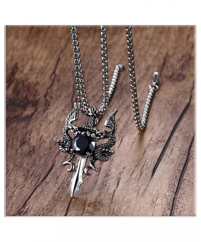 Punk Titanium Steel Wing Dragon Crystal Pendant Sword Necklace,24inches Link Chain $8.09 Necklaces