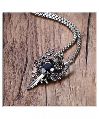 Punk Titanium Steel Wing Dragon Crystal Pendant Sword Necklace,24inches Link Chain $8.09 Necklaces