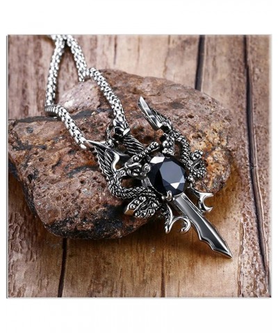 Punk Titanium Steel Wing Dragon Crystal Pendant Sword Necklace,24inches Link Chain $8.09 Necklaces