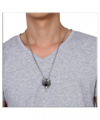 Punk Titanium Steel Wing Dragon Crystal Pendant Sword Necklace,24inches Link Chain $8.09 Necklaces