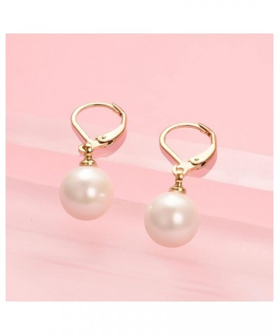 White Pearl Drop Earrings for Women 18K Gold Plated Dainty Leverback Dangle Earring Elegant Jewelry Gift… Gold 10mm circular ...