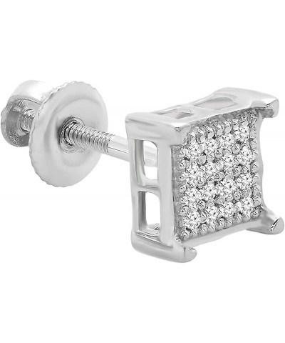 Round White Diamond V Prong Square Hip Hop Iced Unisex 1Pc Stud Earring (0.03 ctw, Color I-J, Clarity I1-I3) in Gold 14K - Me...