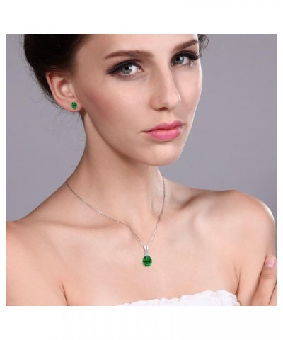 925 Sterling Silver Green Simulated Emerald Pendant and Earrings Jewelry Set For Women (4.63 Cttw, with 18 Inch Silver Chain)...