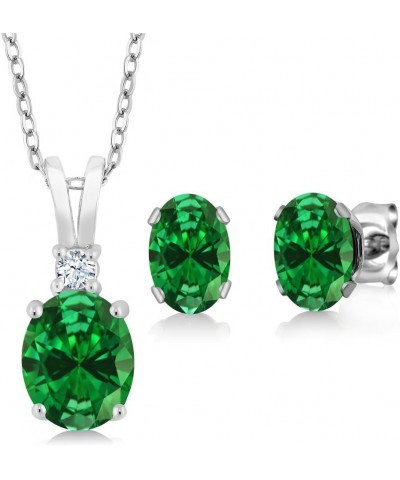 925 Sterling Silver Green Simulated Emerald Pendant and Earrings Jewelry Set For Women (4.63 Cttw, with 18 Inch Silver Chain)...