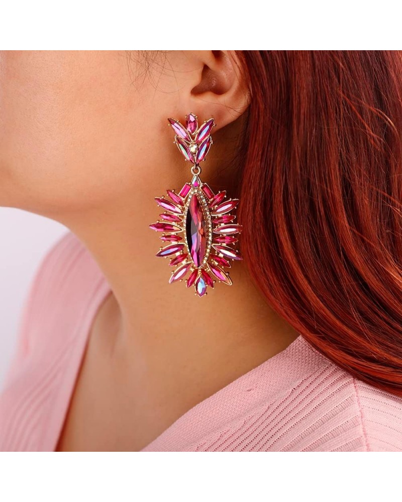 Leaf-Shape Crystal Chandelier Dangle Drop Earrings Rhinestone Statement Earrings for Women Wedding Party Gift Rose Red $8.99 ...