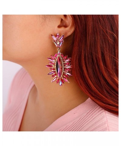 Leaf-Shape Crystal Chandelier Dangle Drop Earrings Rhinestone Statement Earrings for Women Wedding Party Gift Rose Red $8.99 ...