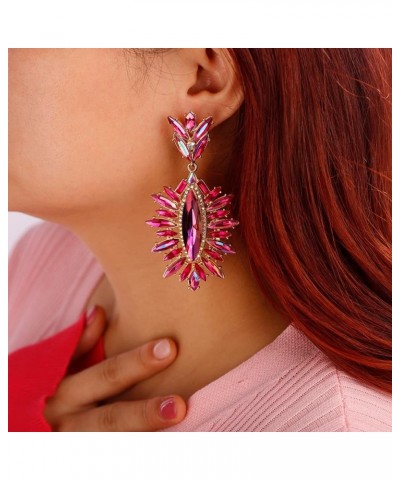 Leaf-Shape Crystal Chandelier Dangle Drop Earrings Rhinestone Statement Earrings for Women Wedding Party Gift Rose Red $8.99 ...