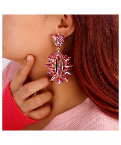 Leaf-Shape Crystal Chandelier Dangle Drop Earrings Rhinestone Statement Earrings for Women Wedding Party Gift Rose Red $8.99 ...