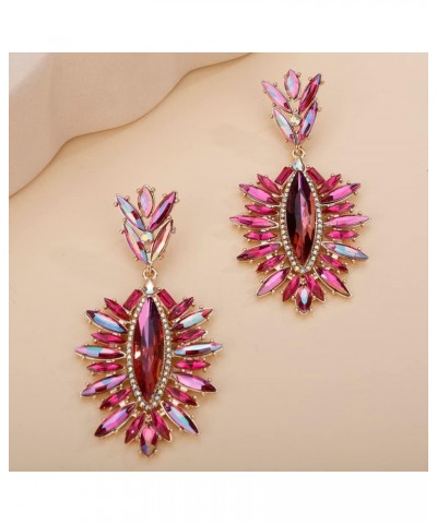 Leaf-Shape Crystal Chandelier Dangle Drop Earrings Rhinestone Statement Earrings for Women Wedding Party Gift Rose Red $8.99 ...