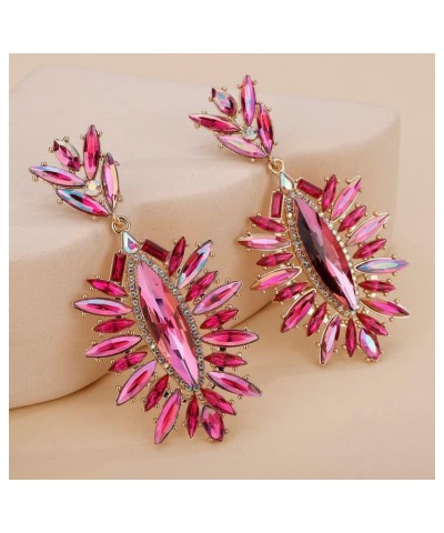 Leaf-Shape Crystal Chandelier Dangle Drop Earrings Rhinestone Statement Earrings for Women Wedding Party Gift Rose Red $8.99 ...