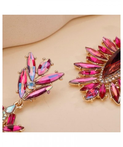 Leaf-Shape Crystal Chandelier Dangle Drop Earrings Rhinestone Statement Earrings for Women Wedding Party Gift Rose Red $8.99 ...