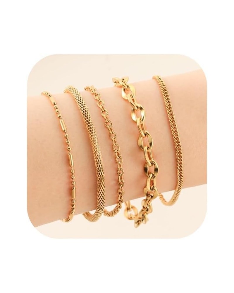 Gold Bracelet Sets for Women 18K Gold Plated Layered Stack Adjustable Chain Bracelet for Women Trendy A-5PCS-GOLD $8.39 Brace...