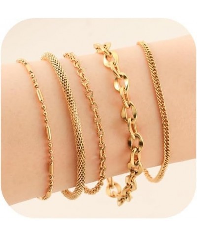 Gold Bracelet Sets for Women 18K Gold Plated Layered Stack Adjustable Chain Bracelet for Women Trendy A-5PCS-GOLD $8.39 Brace...