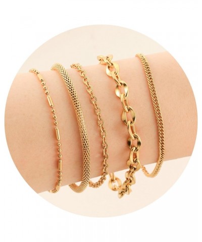 Gold Bracelet Sets for Women 18K Gold Plated Layered Stack Adjustable Chain Bracelet for Women Trendy A-5PCS-GOLD $8.39 Brace...