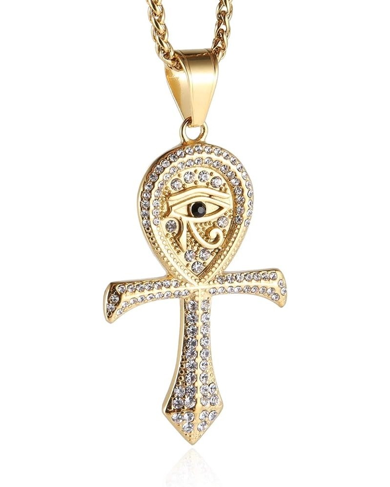 CZ Eye of Horus Egypt Protection Pendant Coptic Ankh Cross Religious Stainless Steel Necklace Gold $10.59 Necklaces