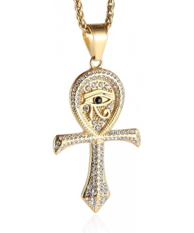 CZ Eye of Horus Egypt Protection Pendant Coptic Ankh Cross Religious Stainless Steel Necklace Gold $10.59 Necklaces