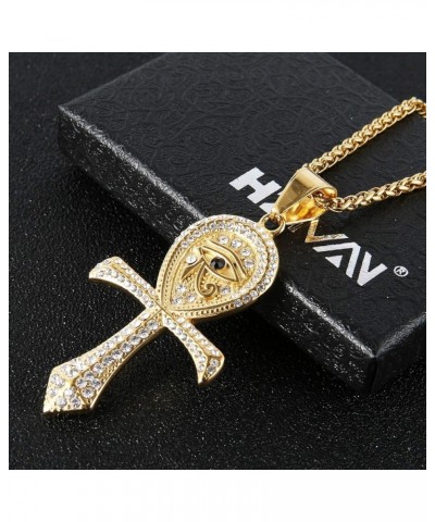 CZ Eye of Horus Egypt Protection Pendant Coptic Ankh Cross Religious Stainless Steel Necklace Gold $10.59 Necklaces