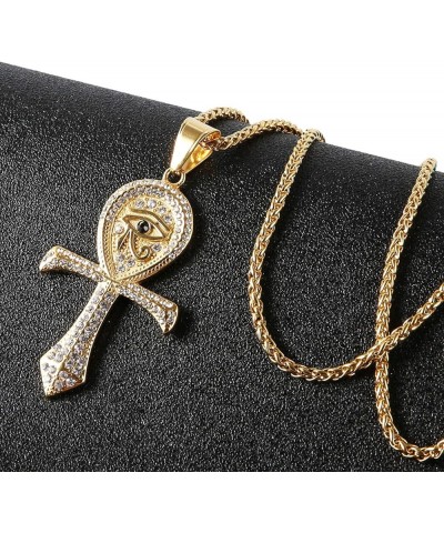 CZ Eye of Horus Egypt Protection Pendant Coptic Ankh Cross Religious Stainless Steel Necklace Gold $10.59 Necklaces