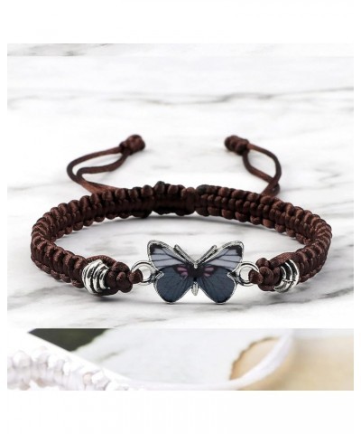 Butterfly Bracelets Classic Adjustable Woven Bracelets Womens Girls Charm Butterfly Hand Chain for Friendship Love B-Pure Bla...