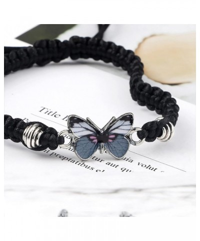 Butterfly Bracelets Classic Adjustable Woven Bracelets Womens Girls Charm Butterfly Hand Chain for Friendship Love B-Pure Bla...