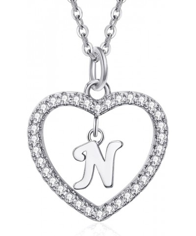 Initial Heart Necklace for Women CZ Heart Letter A-Z Name Alphabet Pendant Necklace Valentine's Day gift Sliver Plated N $9.3...