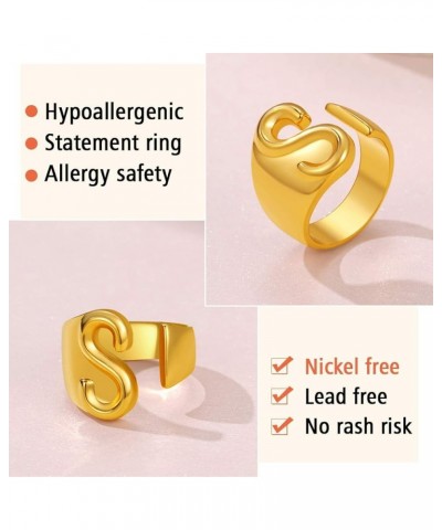 Customizable Initial Ring Statement 18K Gold Plated Fashion Cuff Rings for Women Alphabet Letter A to Z Resizable Knuckle Rin...