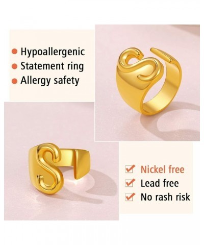 Customizable Initial Ring Statement 18K Gold Plated Fashion Cuff Rings for Women Alphabet Letter A to Z Resizable Knuckle Rin...