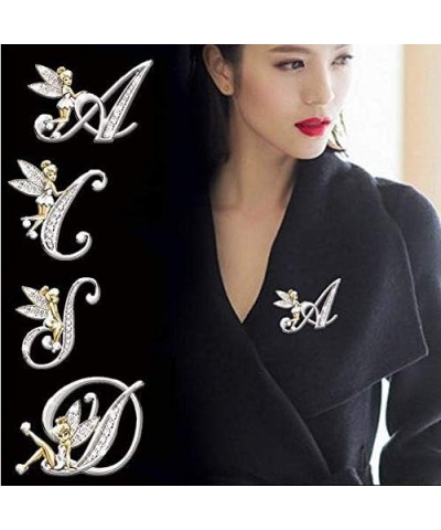 Initial Letter Brooch Pins Rhinestone Crystal Elf Angel Collar Pins Brooches For Girls Women Accessories Z $7.13 Brooches & Pins