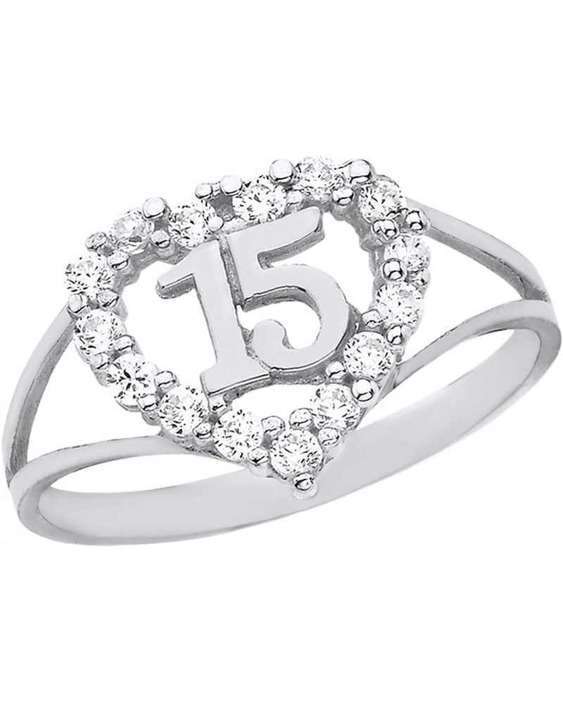 .925 Sterling Silver White Cubic Zirconia Sweet 15 Años Quinceanera Heart Split Shank Statement Ring $15.40 Rings