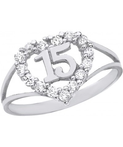 .925 Sterling Silver White Cubic Zirconia Sweet 15 Años Quinceanera Heart Split Shank Statement Ring $15.40 Rings