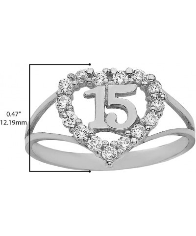 .925 Sterling Silver White Cubic Zirconia Sweet 15 Años Quinceanera Heart Split Shank Statement Ring $15.40 Rings