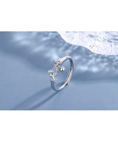 Butterfly and Dolphin Matching Couple Rings Blue imitation Crystal Open Adjustable Rings Anniversary Ring Adjustable Jewelry ...