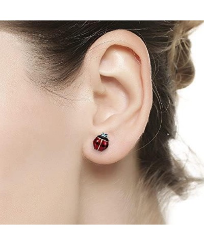 Women's Christmas Earrings,Hypoallergenic 18K Rose Gold Plated Red Ladybug Stud Earrings for Women Girl Jewelry Gift Size S(s...