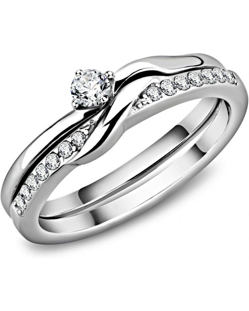 Womens 3x3mm Round CZ Center Simple Style Stainless Steel Wedding 2 Rings Set $11.50 Sets