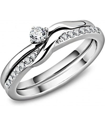 Womens 3x3mm Round CZ Center Simple Style Stainless Steel Wedding 2 Rings Set $11.50 Sets