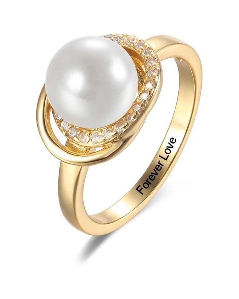 10K 14K 18K Solid Gold Pearl Rings 8mm Freshwater Cultured Pearl Real Gold Customized Engraved Name Ring Jewelry Gift for Wom...